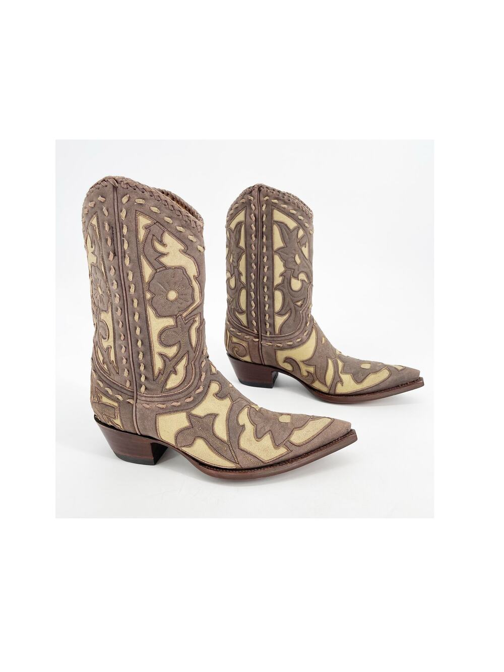 Old Gringo Women's 6 Jude Floral Tooled Leather Overlay Western Cowgirl Boots